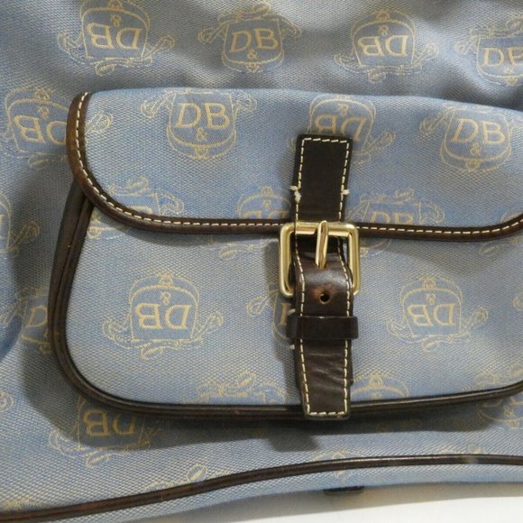 Dooney & Bourke Satchel Blue Denim DB Saddlebag Logo Handbag Leather Trim Purse - Picture 2 of 16